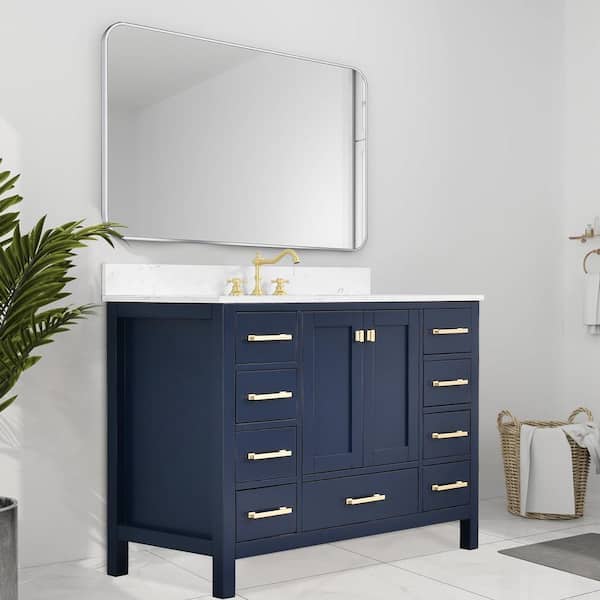 Bath Mist 48 in. W Single Sink Freestanding Bath Vanity in Blue with White Engineered Top