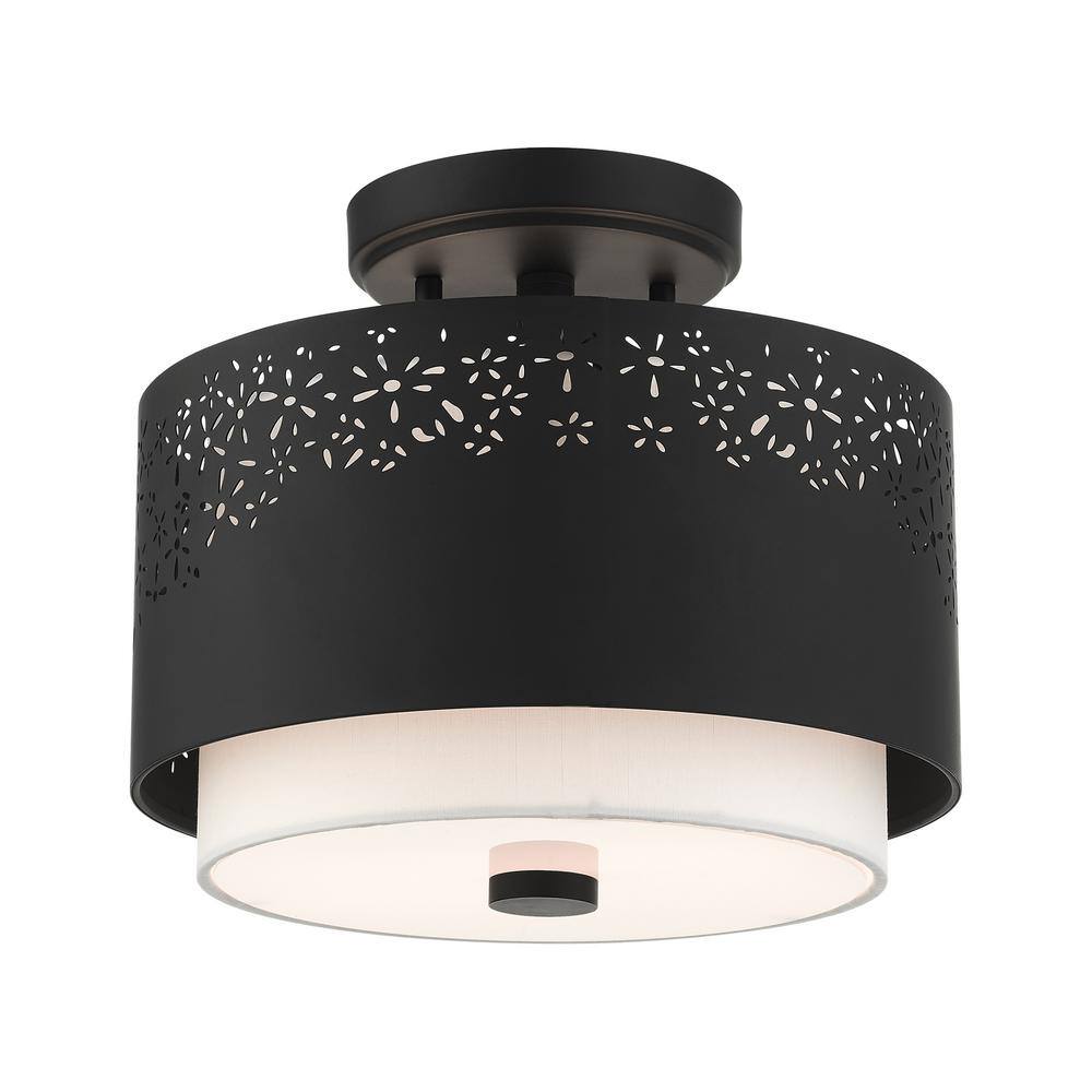 Black Steel Drum Semi-Flush Mount with Laser Cut Shade