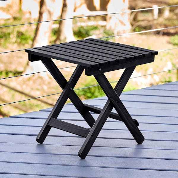 Shine Company 19 in. Black Square Cedar Wood Outdoor Folding Table 