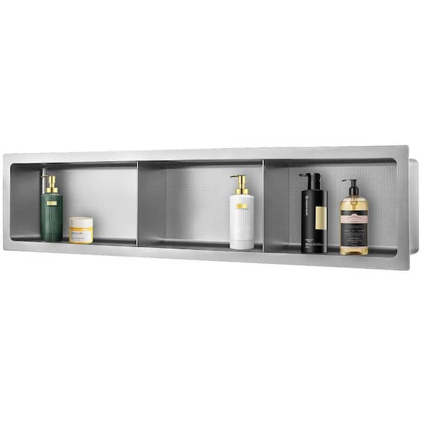 HEX 8 in. W x 36 in. H x 4 in. D Silver Shower Niche Set of 1 piece in Stainless Steel