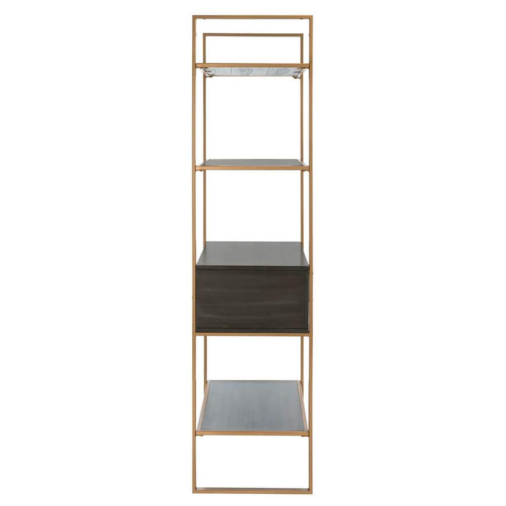 Contemporary Gold and Grey Oak Etagere with Storage Drawer