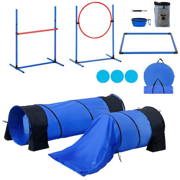 SKYSHALO Dog Agility Training Equipment, 7 PCS Set with Adjustable High Hurdles, 6 Weave Poles, Pause Box, Whistle, Foldable Bowl