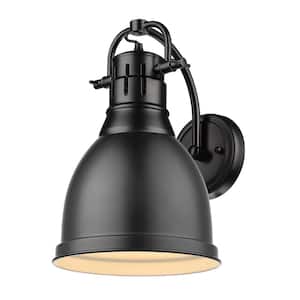 Duncan Collection 1-Light Black Sconce with Matte Black Shade