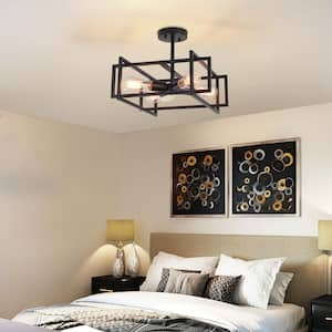 14.96 in. 4-Light Geometric Black Modern Semi-Flush Mount Ceiling Light with No Bulbs Included