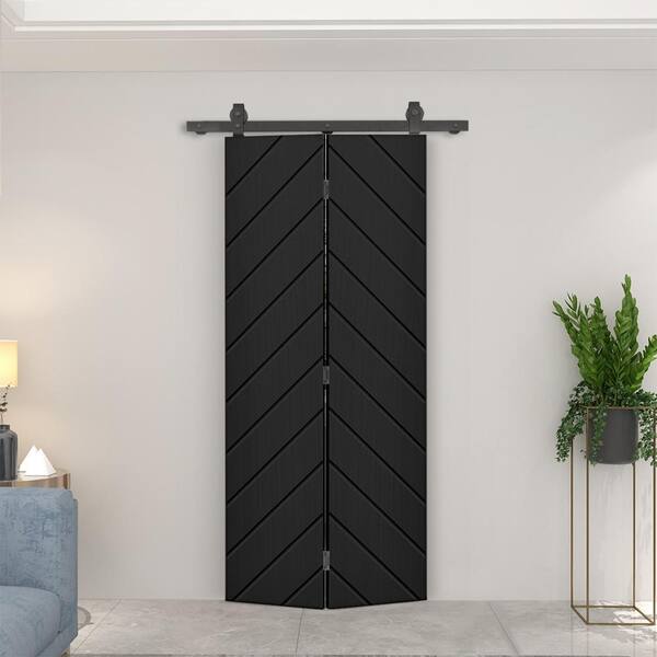 CALHOME Herringbone 32 in. x 80 in. Hollow Core Black Painted MDF
