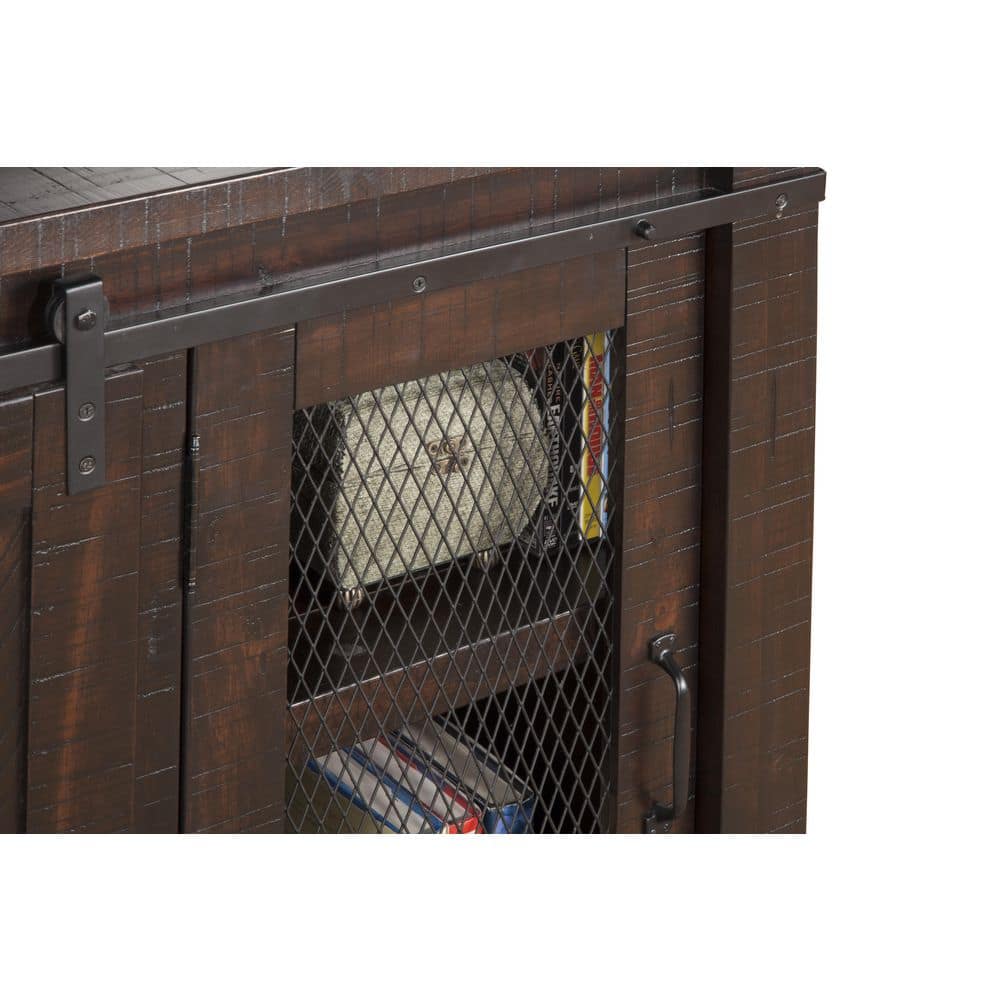Espresso Pine Wood 65" TV Stand with Mesh Doors