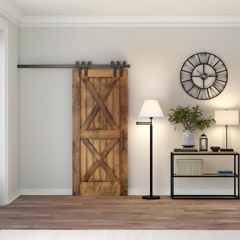 Blackened Bronze Adjustable Swing Arm Floor Lamp with White Shade