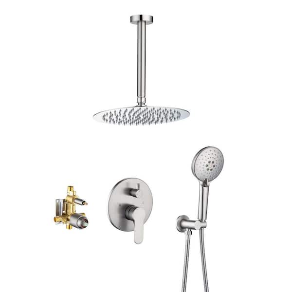 WELLFOR 1-Spray 10 in. Dual Shower Head Ceiling Mounted Fixed and Handheld Shower Head 2.5 GPM in Brushed Nickel