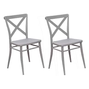 Argyle Silver Steel Cross Back Dining Side Chairs (Set of 2)