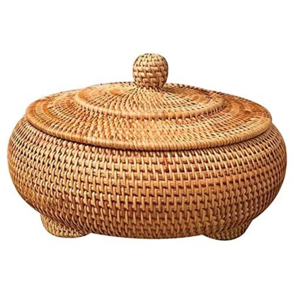 8.66 in. L x 8.66 in. W x 5.12 in. H Round Rattan Boxes with Lid, Hand-Woven Multi-Purpose Wicker Tray for Picnic price history on PriceWatchPro