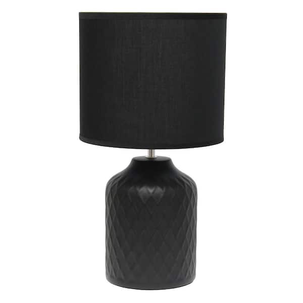 Simple Designs 17.25 in. Touch of Chevron Ceramic Table Lamp with Matching Drum Shade for Living Room, Bedroom, Office, Black