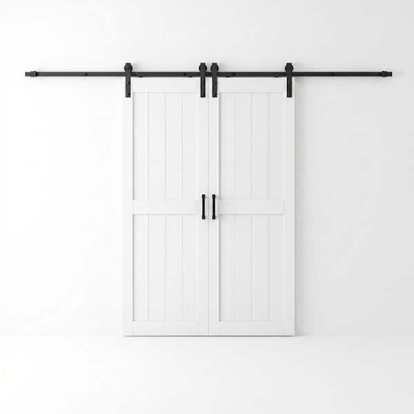 64 in. x 84 in. (Double 32 in.) H Panel White Finished MDF Interior Double Sliding Barn Door with Hardware Kit