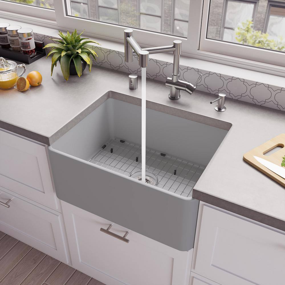 24'' Gray Matte Fireclay Farmhouse Drop-in Kitchen Sink