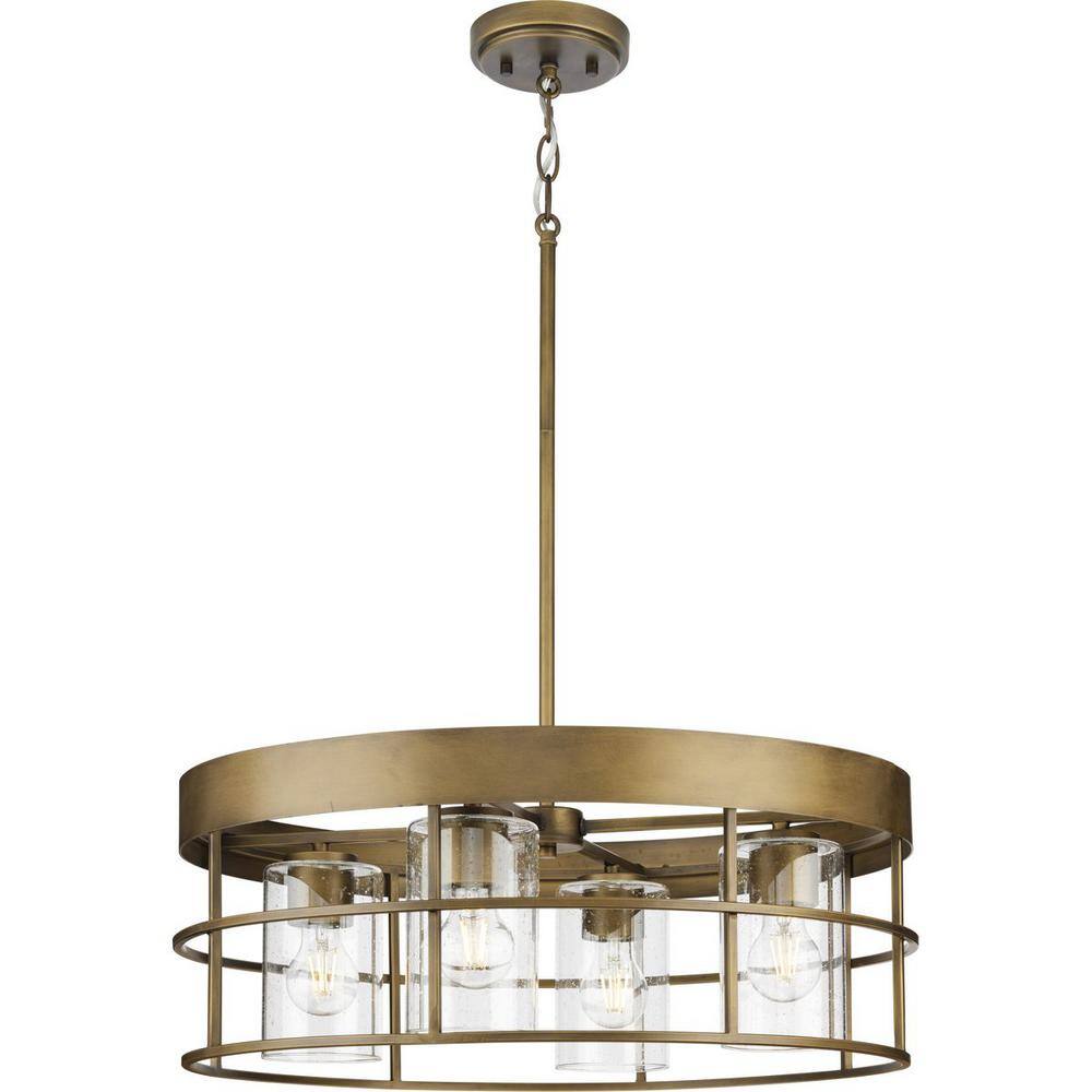 Aged Bronze Drum 4-Light Chandelier with Glass Shades