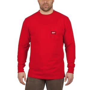 Men's 3X-Large Red Heavy-Duty Cotton/Polyester Long-Sleeve Pocket T-Shirt
