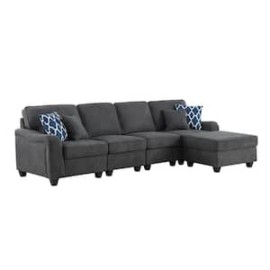 119 in. W 5-Piece Woven Modular Fabric Sofa with Ottoman in Dark Gray