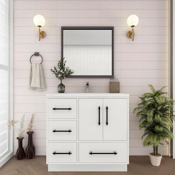 Victoria 36 in. W x 20 in. D x 35 in. H Single Sink Freestanding Bath Vanity in Gloss White with White Acrylic Top
