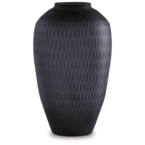 Signature DESIGN BY ASHLEY Etney 10.75 in. Black Glass Urn Decorative Vase