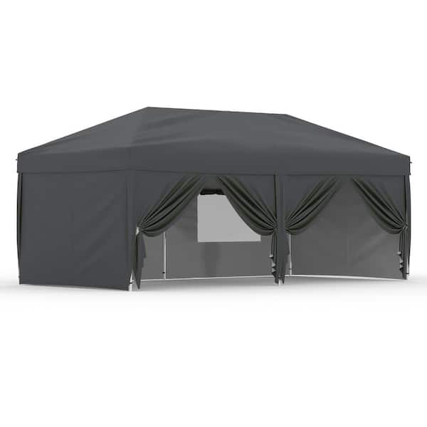 20 ft. x 10 ft. Instant Pop Up Canopy Tent Sun Shelter in Gray with 6 Removable Sidewalls and Adjustable Height