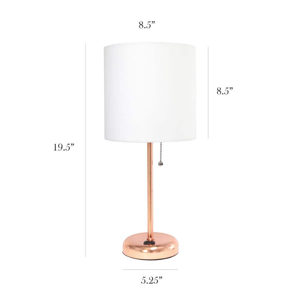 Rose Gold and White Stick Nightstand Lamp Set with Fabric Shade