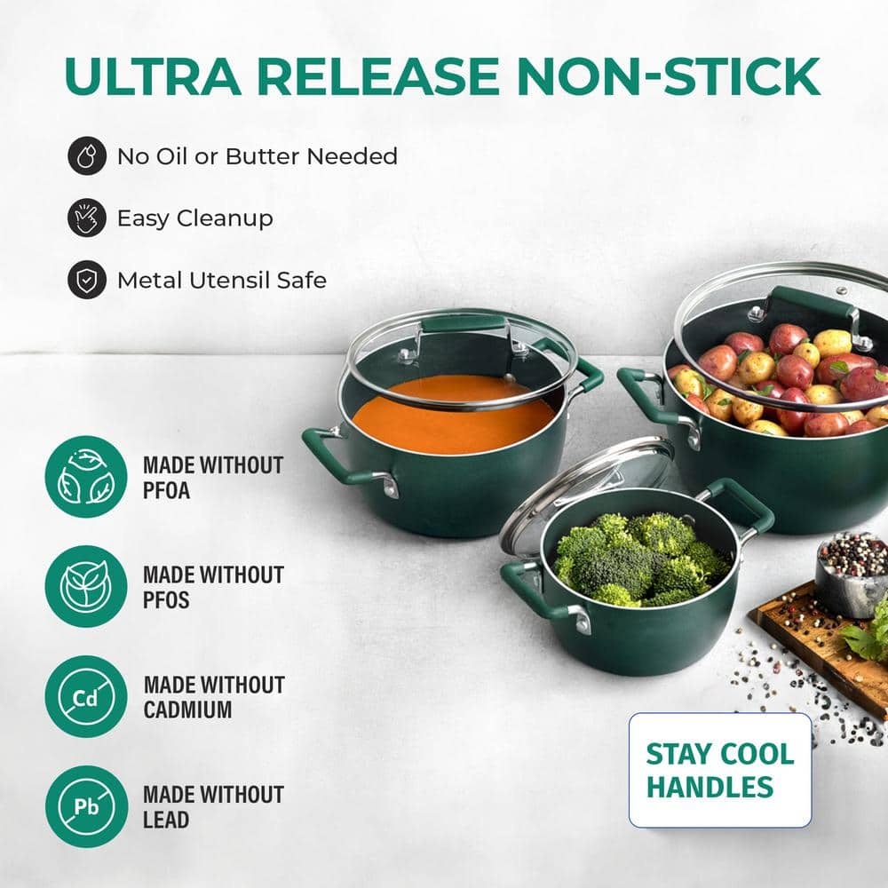 Emerald Green Aluminum Nonstick 6-Piece Nesting Cocotte Set