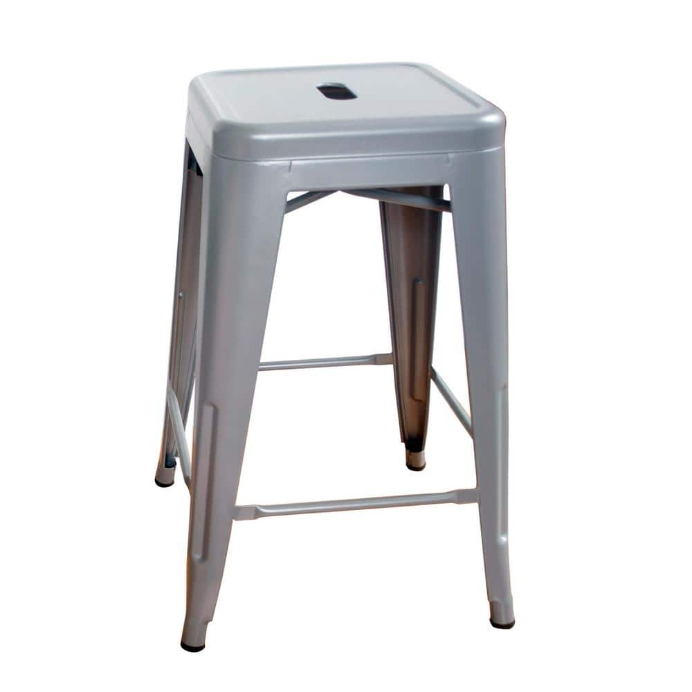 Silver 24" Metal Backless Counter Stools, Set of 2