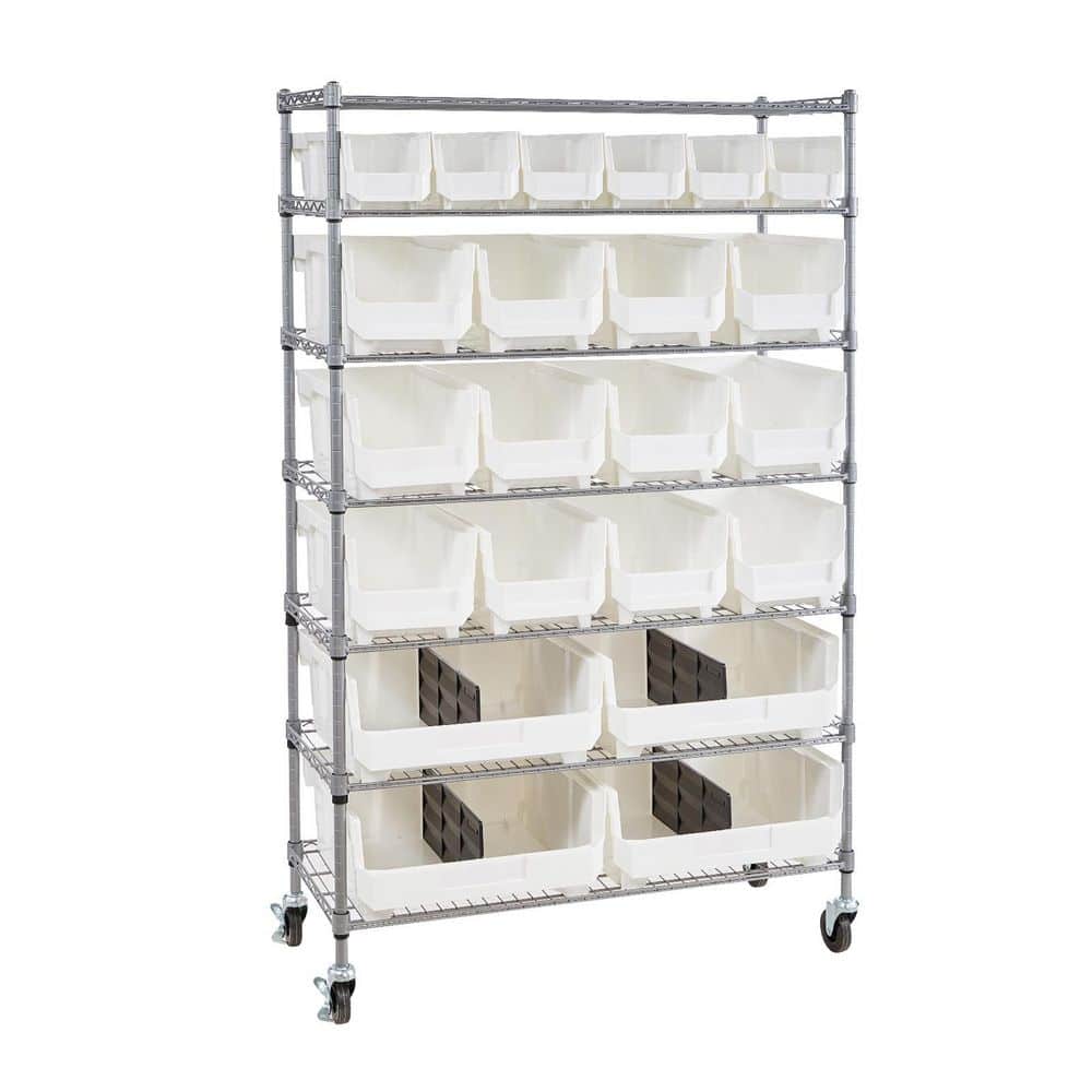 VEVOR 7-Tier Rolling Bin Storage Rack, 22 Organizer Bins, Bin Rack ...