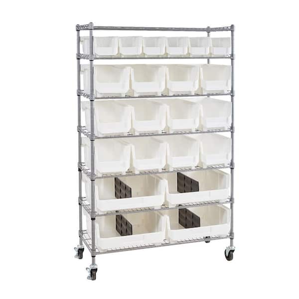 7-Tier Rolling Bin Storage Rack, 22 Organizer Bins, Bin Rack Storage Steel Wire Shelving System with Wheels for Garage