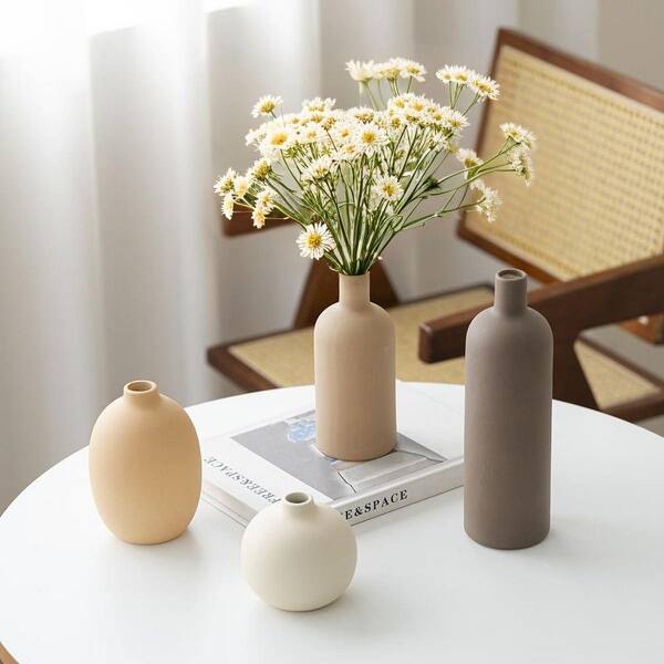10 in. Multi-Colored Round Modern Ceramic Decorative Vase 4 Piece