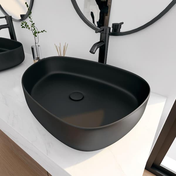 Zermatt 21 in. x 16 in. Vitreous China Irregular Bathroom Vessel Sink in Matte Black
