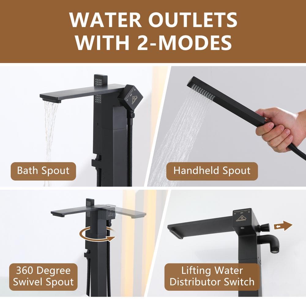 Matte Black Brass Freestanding Bathtub Faucet with Handshower