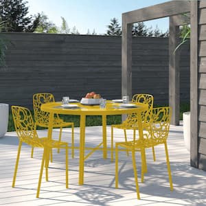 Yellow Devon Modern Outdoor Patio Stackable Aluminum Outdoor Dining Chair (Set of 4)