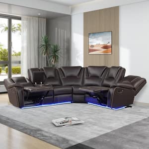 102 in. Square Arm 5-Seater Reclining Sofa in Brown
