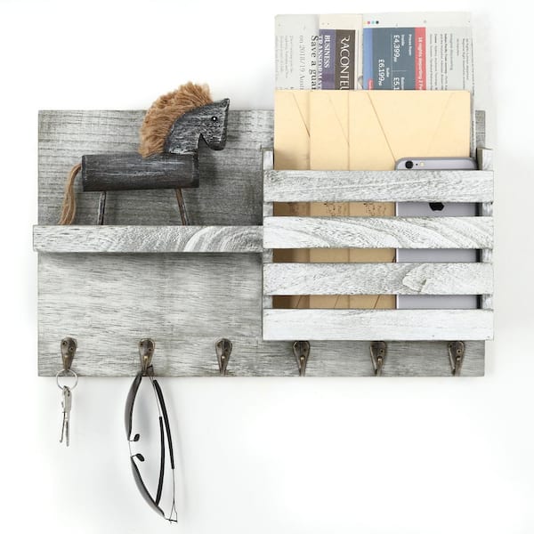 Oumilen Olive Green Dreamy Decor Wooden Key and Mail Holder for Wall Rustic Mail Organizer and Key Holder for Wall with 6-Hooks