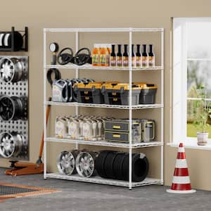 White 5 Tiers Steel Pantry Organizer with Adjustable Shelving and Racking