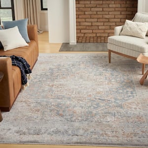 Timeless Classics Ivory Blue 8 ft. x 10 ft. Center medallion Traditional Area Rug