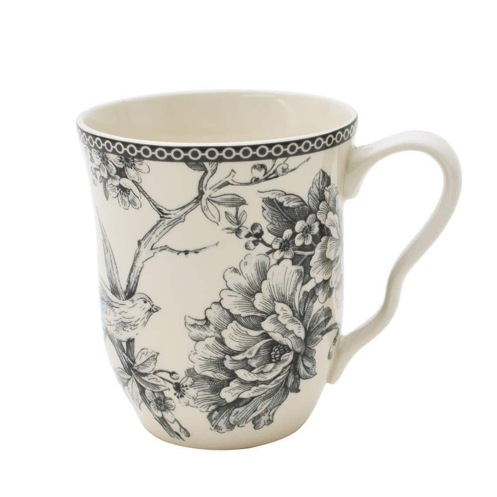 Gray and White Floral Square Porcelain Dinnerware Set, Service for 4