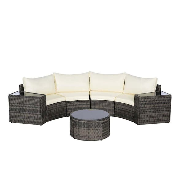 Zeus & Ruta 7-Piece Gray Wicker Outdoor Half-Moon Sectional Set