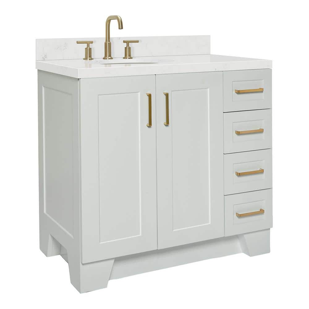 Gray Freestanding Single Vanity with Brass Hardware