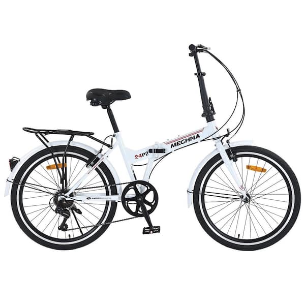 White 24 in. 7 Speed Folding City Bike with Steel Frame