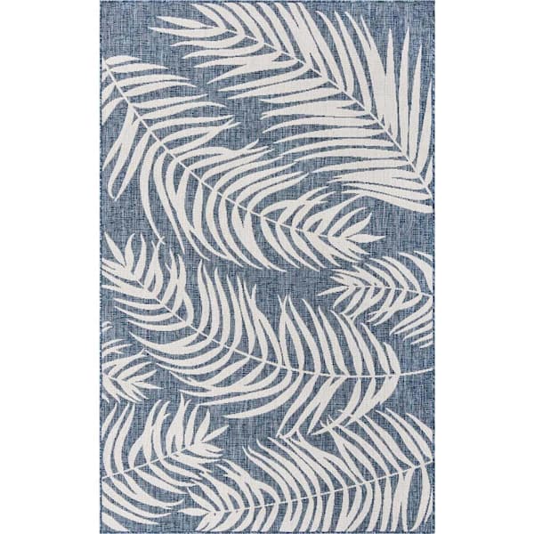 Unique Loom Outdoor Botanical Palm Blue 5 ft. 1 in. x 8 ft. Area Rug