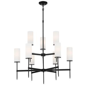 First Avenue 9-Light Black Candlestick Chandelier with Etched White Glass Shades