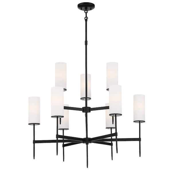 Minka Lavery First Avenue 9-Light Black Candlestick Chandelier with Etched White Glass Shades