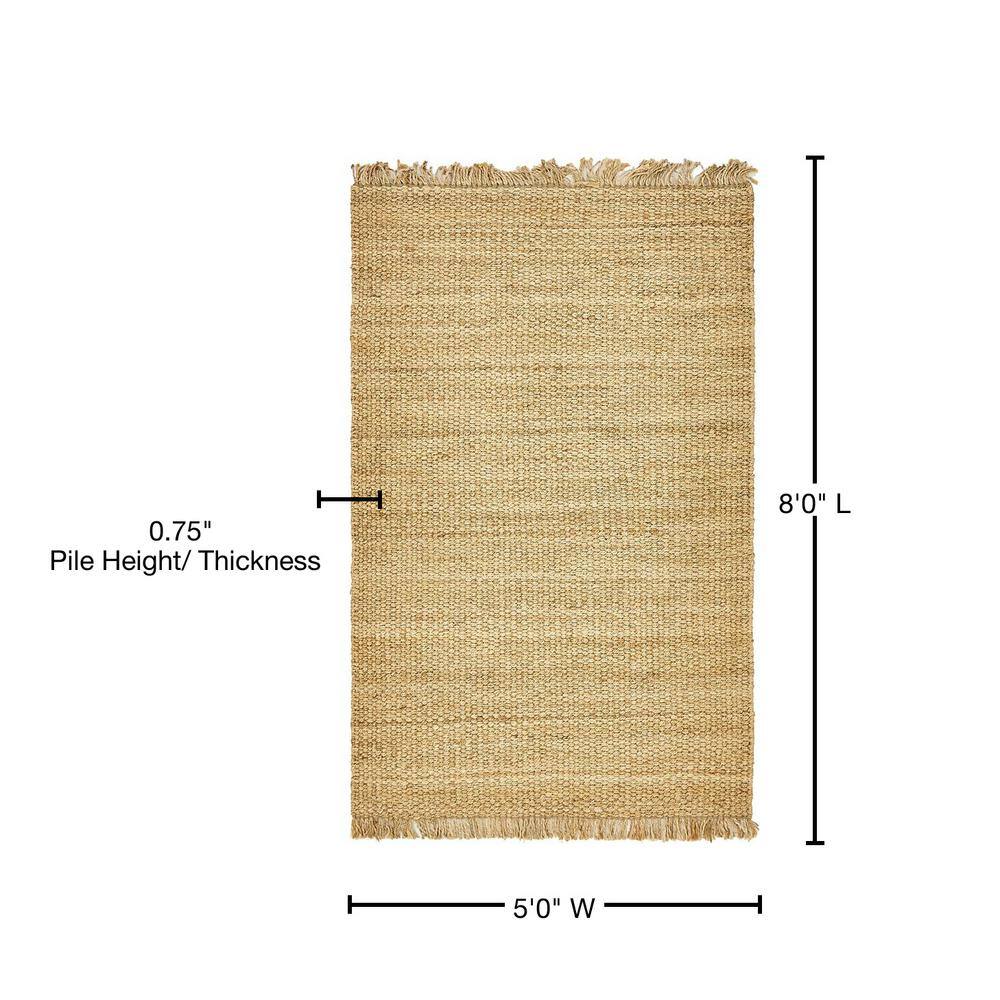 Handwoven Eco-Friendly Tan Jute 5' x 8' Rectangular Area Rug