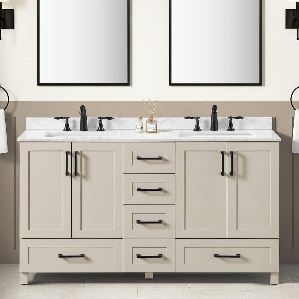 Reviews for Glacier Bay Tobana 60 in. Double Sink Beige Bath Vanity ...