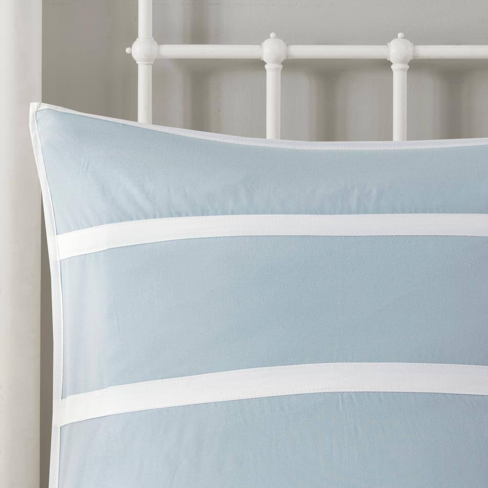 Blue Cotton Embroidered Euro Sham with Grey Edge