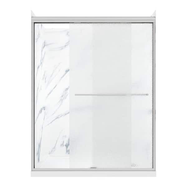CRAFT + MAIN Cove Sliding 60 in. L x 32 in. W x 78 in. H Right Drain Alcove Shower Stall Kit in Carrara and Brushed Nickel Hardware