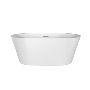 Orlando 59 in. Acrylic Flatbottom Non-Whirlpool Bathtub in White with Integral Drain in Polished Nickel