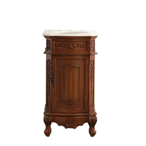 Unbranded Timeless Home 19 in. W x 19 in. D x 35 in. H Single Bathroom Vanity in Teak with Marble Top in White and White Basin