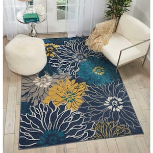 Passion Blue 5 ft. x 7 ft. Floral Contemporary Area Rug